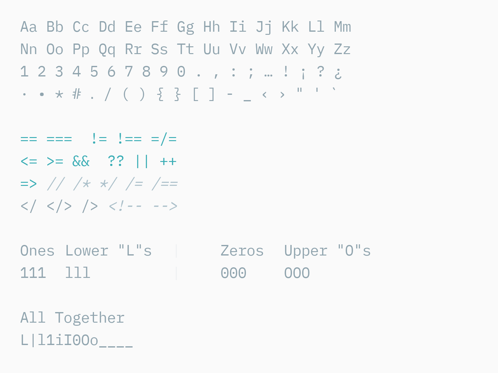 charmap example of IBM Plex Mono in light mode